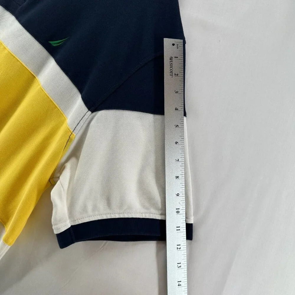 NAUTICA Polo Shirt Mens 2XL Pique Cotton Colorblock Short Sleeve Blue/Yellow - Picture 7 of 9